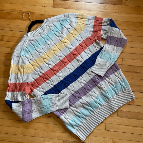 BROOKS BROTHERS Cable Knit Sweater Rugby Stripe Crewneck Cotton Preppy Unisex - Picture 6 of 9